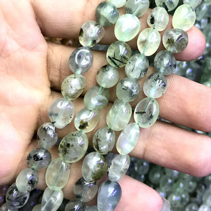 CNG34 Green Rutilated Quartz Beads Smooth Nugget 8x10mm 15" Strand