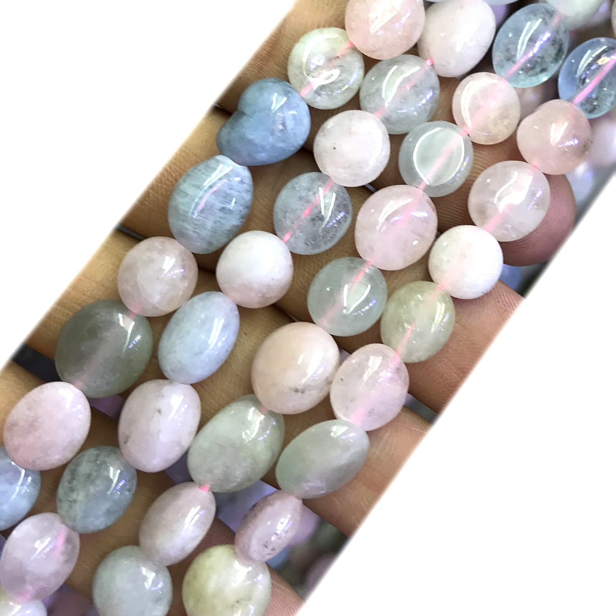 CNG37 Morganite Gemstone Beads Smooth Nugget 8x10mm 15" Strand