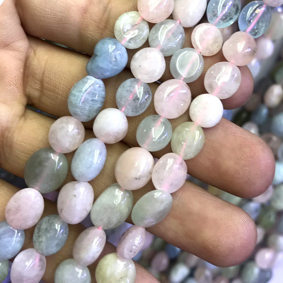 CNG37 Morganite Gemstone Beads Smooth Nugget 8x10mm 15" Strand