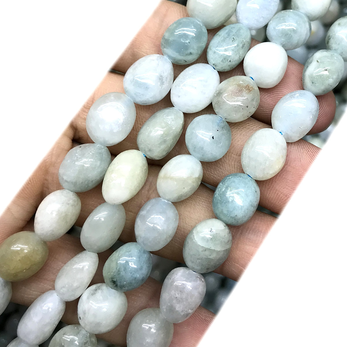 CNG38 Aquamarine Gemstone Beads Smooth Nugget 8x10mm 15" Strand