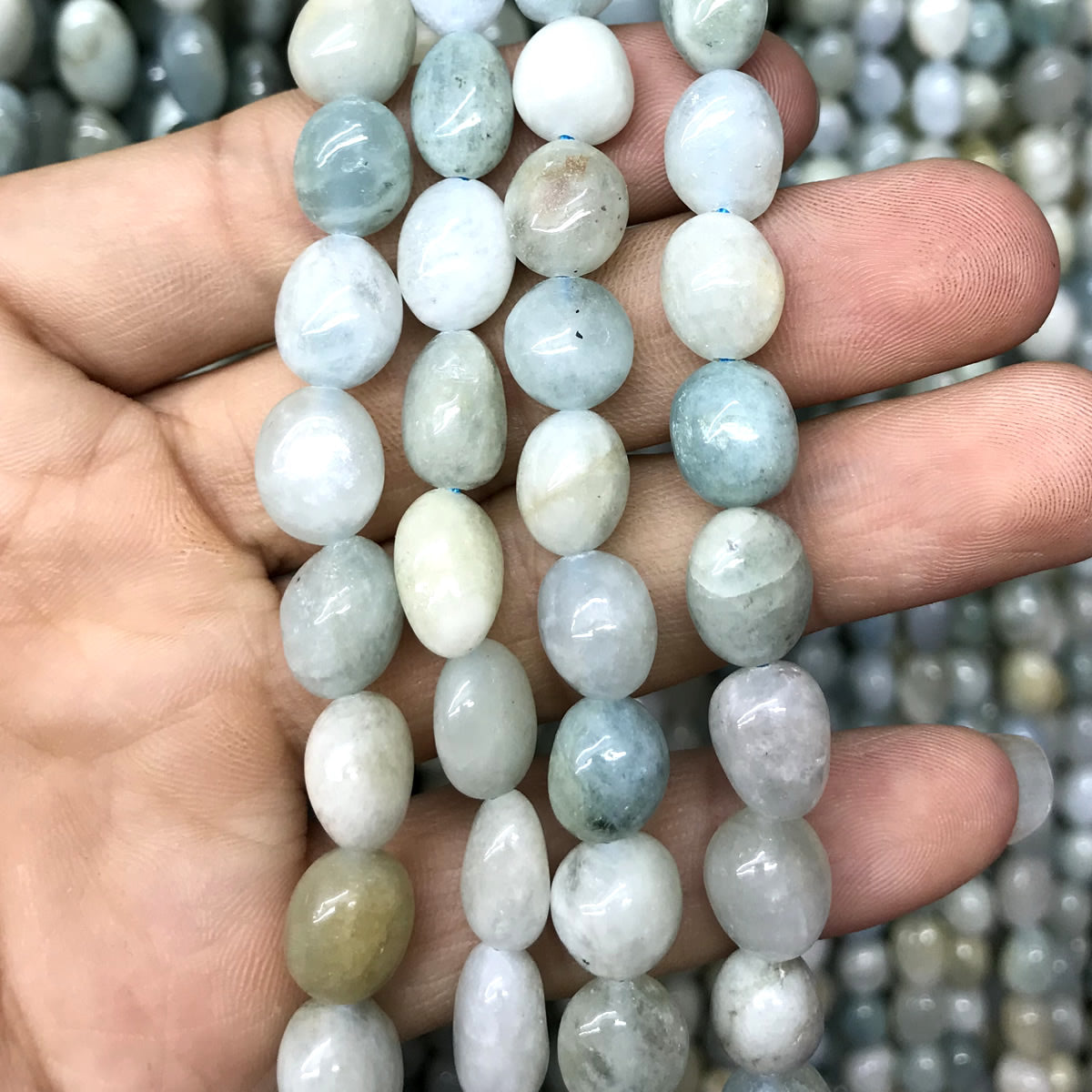 CNG38 Aquamarine Gemstone Beads Smooth Nugget 8x10mm 15" Strand