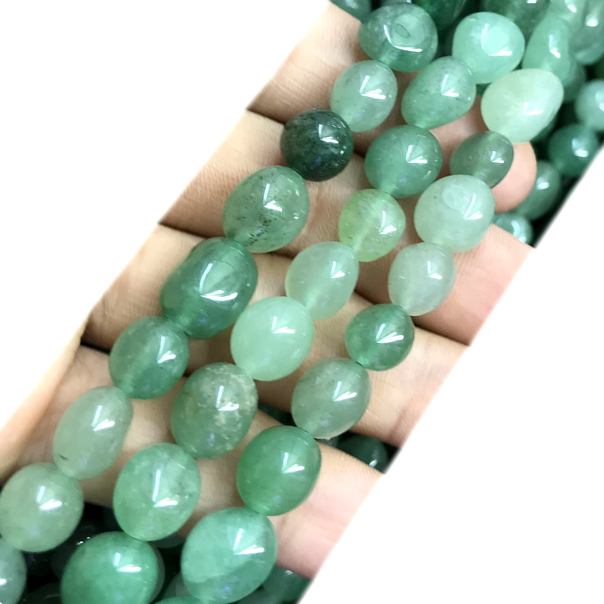 CNG40 Green Aventurine Jade Beads Smooth Nugget 8x10mm 15" Strand