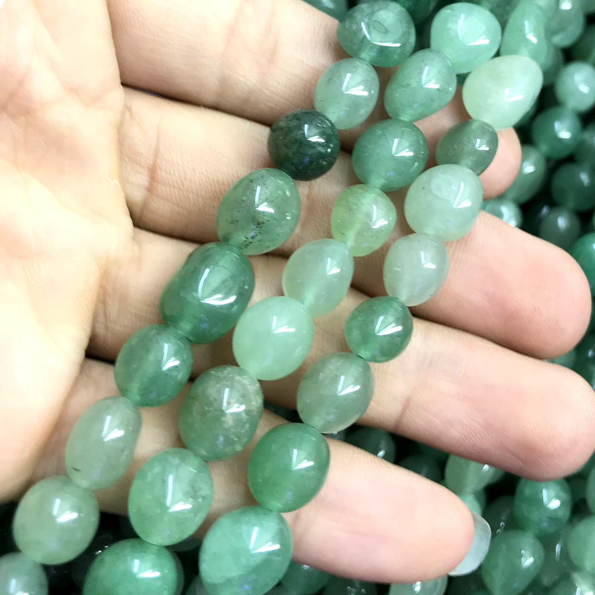 CNG40 Green Aventurine Jade Beads Smooth Nugget 8x10mm 15" Strand