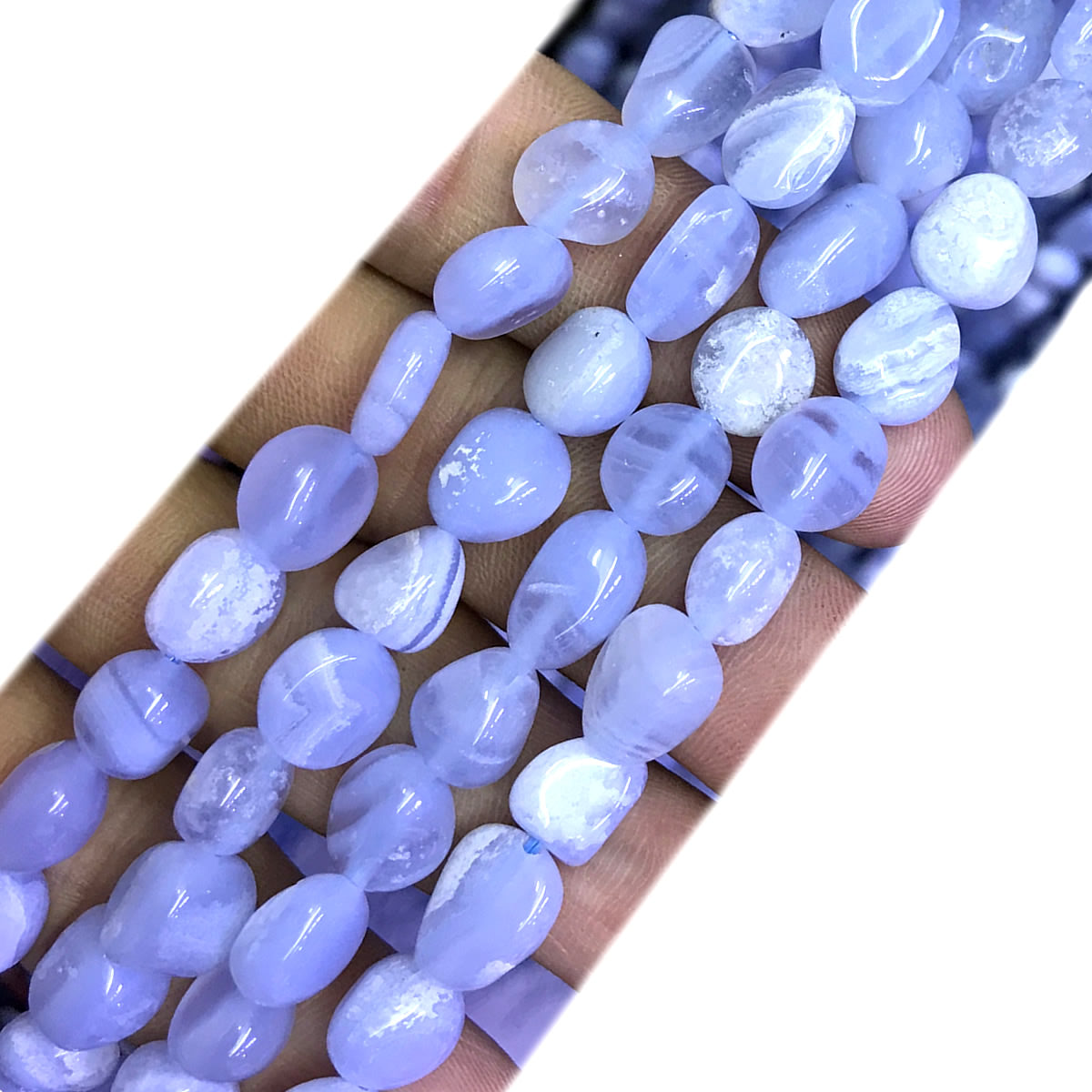 CNG42 Blue Lace Agate Beads Smooth Nugget 8x10mm 15" Strand