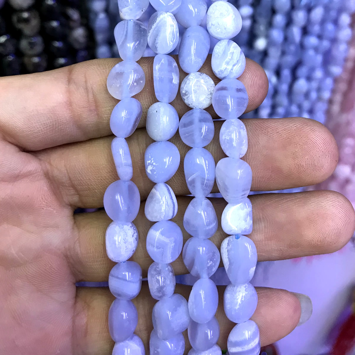 CNG42 Blue Lace Agate Beads Smooth Nugget 8x10mm 15" Strand