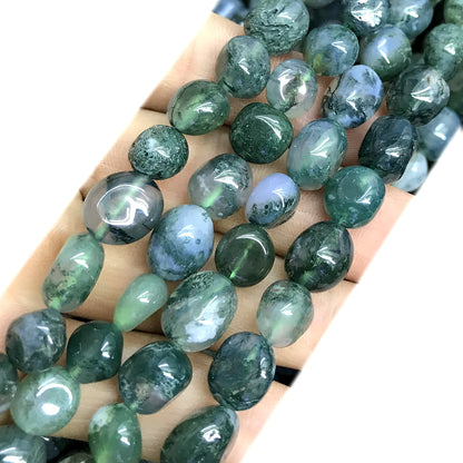 CNG43 Moss Agate Beads Smooth Nugget 8x10mm 15" Strand