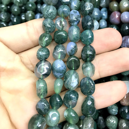 CNG43 Moss Agate Beads Smooth Nugget 8x10mm 15" Strand