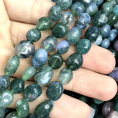 CNG43 Moss Agate Beads Smooth Nugget 8x10mm 15" Strand