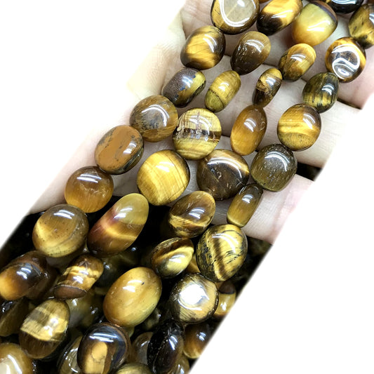 CNG48 Yellow Tiger Eye Beads Smooth Nugget 8x10mm 15" Strand