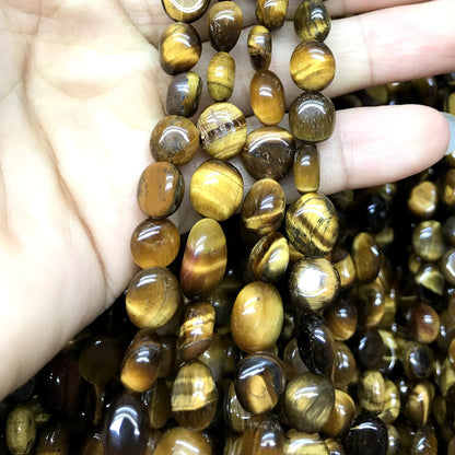 CNG48 Yellow Tiger Eye Beads Smooth Nugget 8x10mm 15" Strand