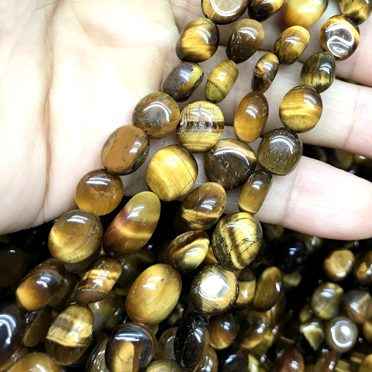 CNG48 Yellow Tiger Eye Beads Smooth Nugget 8x10mm 15" Strand