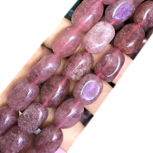 CNG53 Strawberry Quartz Beads Smooth Nugget 8x10mm - 10x14mm 15" Strand