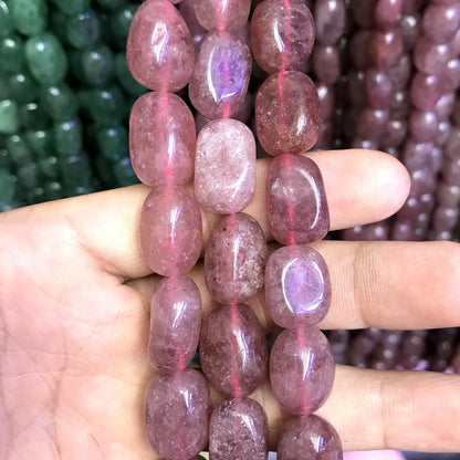 CNG53 Strawberry Quartz Beads Smooth Nugget 8x10mm - 10x14mm 15" Strand