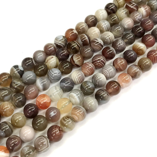 CAG105 Botswana Agate Beads Smooth Round 8mm 15.5" Strand