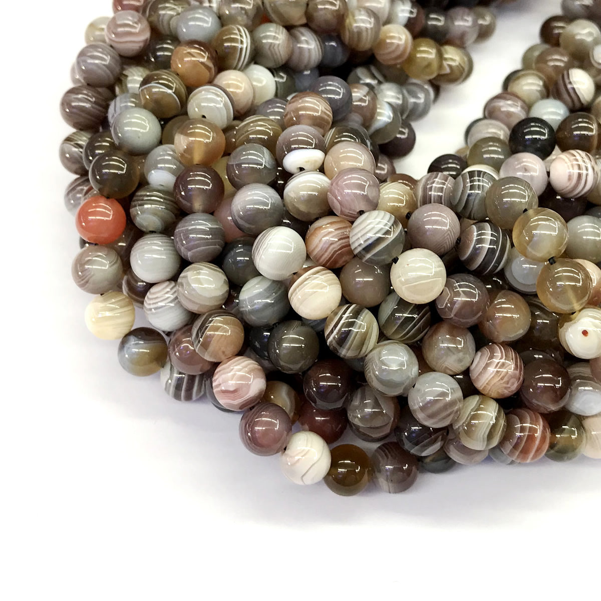 CAG105 Botswana Agate Beads Smooth Round 8mm 15.5" Strand