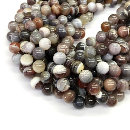 CAG106 Botswana Agate Beads Smooth Round 10mm 15.5" Strand