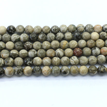 CAG112 Chrysanthemum Agate Beads Smooth Round 8mm 15.5" Strand