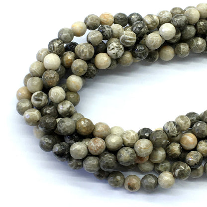 CAG120 Chrysanthemum Agate Beads Faceted Round 8mm 15.5" Strand