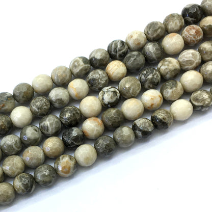 CAG121 Chrysanthemum Agate Beads Faceted Round 10mm 15.5" Strand