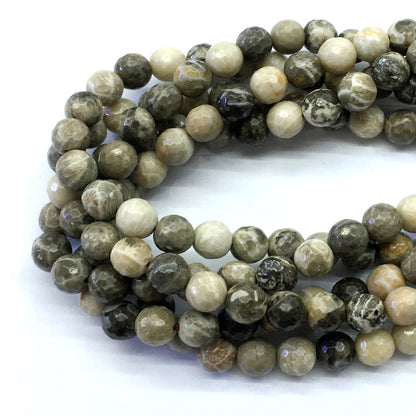 CAG121 Chrysanthemum Agate Beads Faceted Round 10mm 15.5" Strand