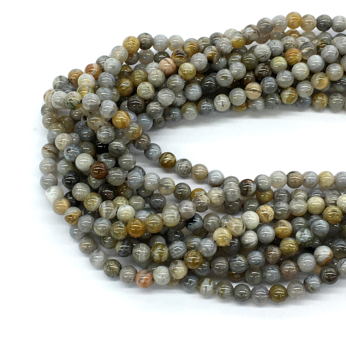 CAG126 Bamboo Leaf Agate Beads Smooth Round 4mm 15.5" Strand