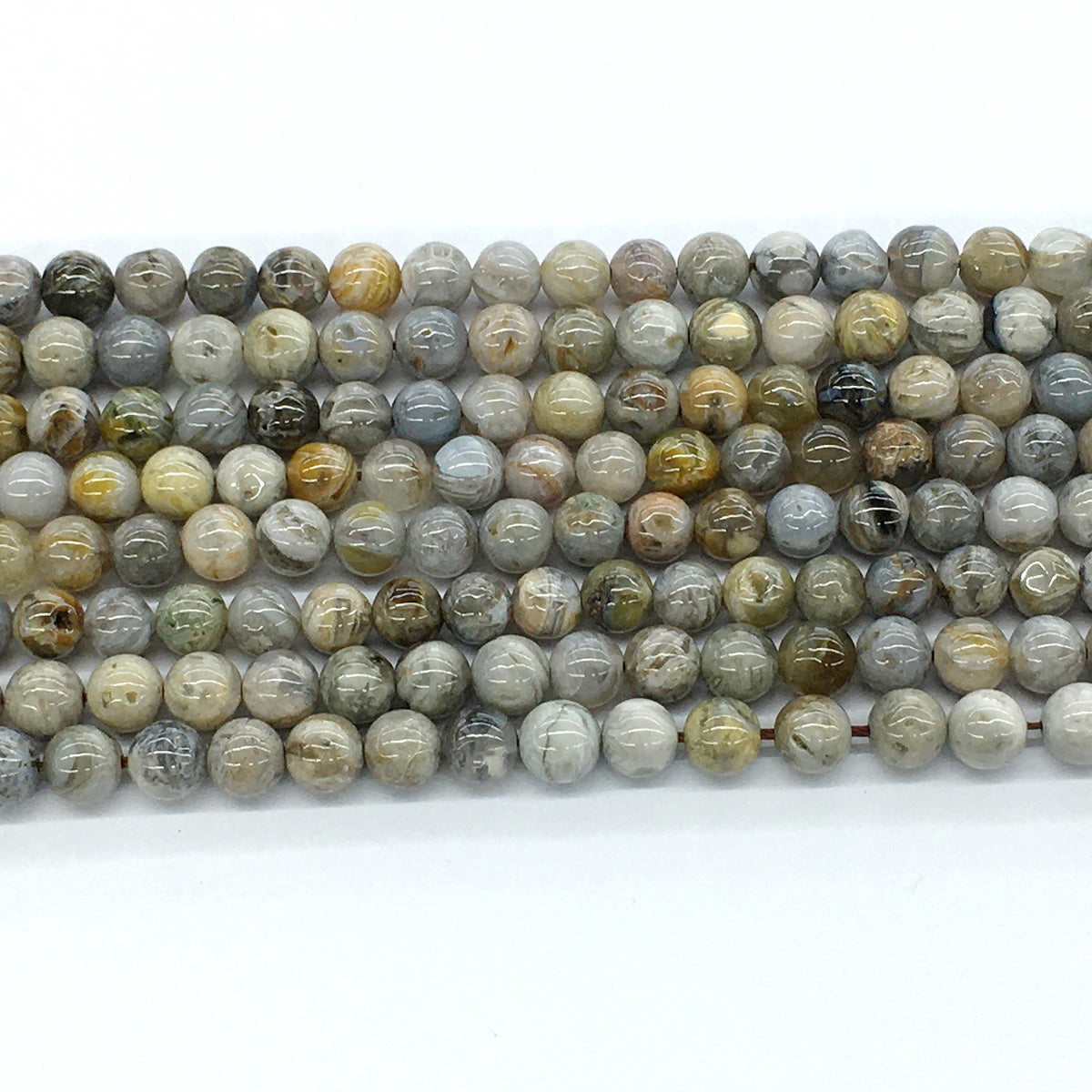 CAG127 Bamboo Leaf Agate Beads Smooth Round 6mm 15.5" Strand