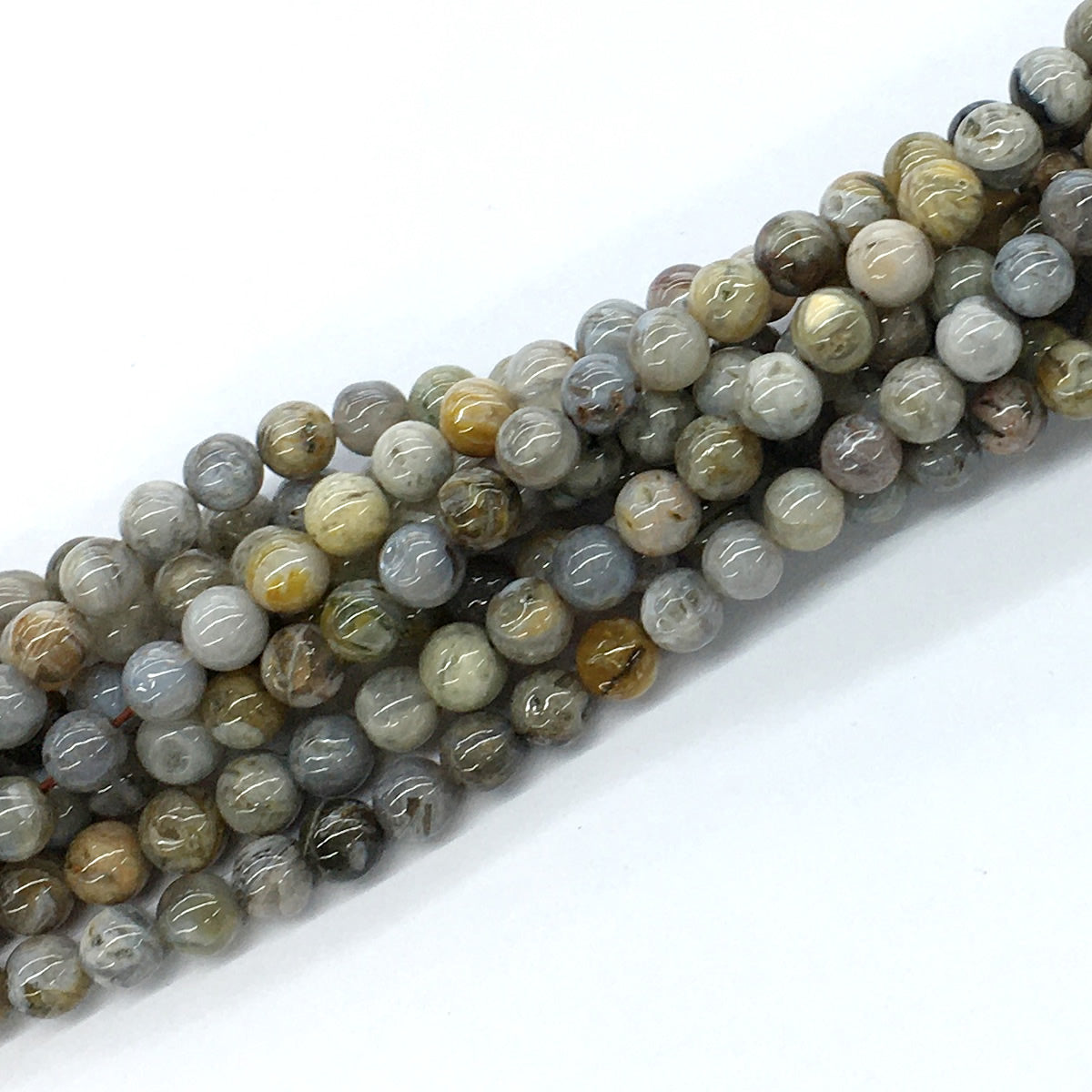 CAG127 Bamboo Leaf Agate Beads Smooth Round 6mm 15.5" Strand