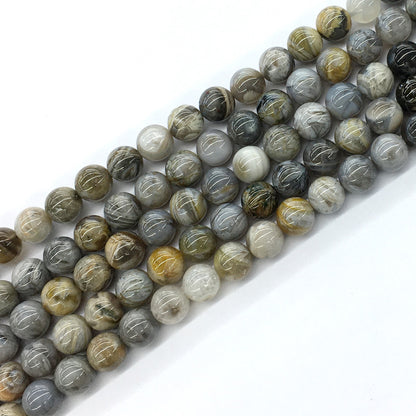 CAG128 Bamboo Leaf Agate Beads Smooth Round 8mm 15.5" Strand