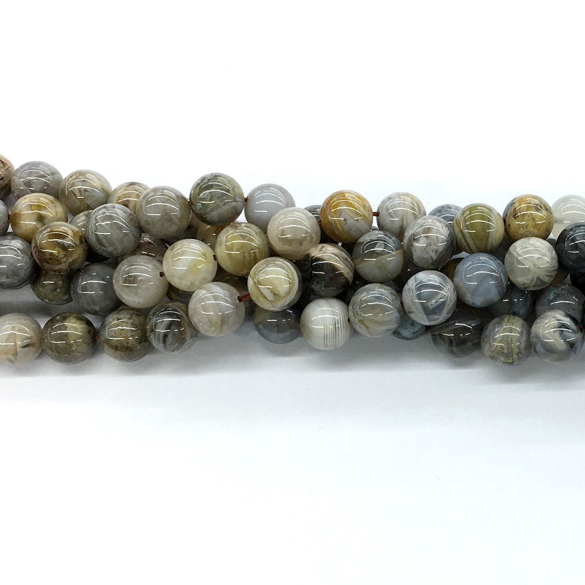 CAG128 Bamboo Leaf Agate Beads Smooth Round 8mm 15.5" Strand