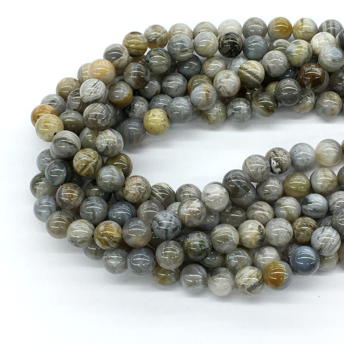 CAG128 Bamboo Leaf Agate Beads Smooth Round 8mm 15.5" Strand