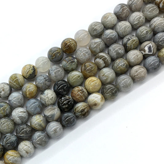 CAG129 Bamboo Leaf Agate Beads Smooth Round 10mm 15.5" Strand