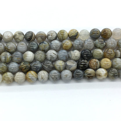 CAG129 Bamboo Leaf Agate Beads Smooth Round 10mm 15.5" Strand