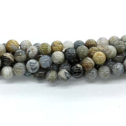 CAG129 Bamboo Leaf Agate Beads Smooth Round 10mm 15.5" Strand