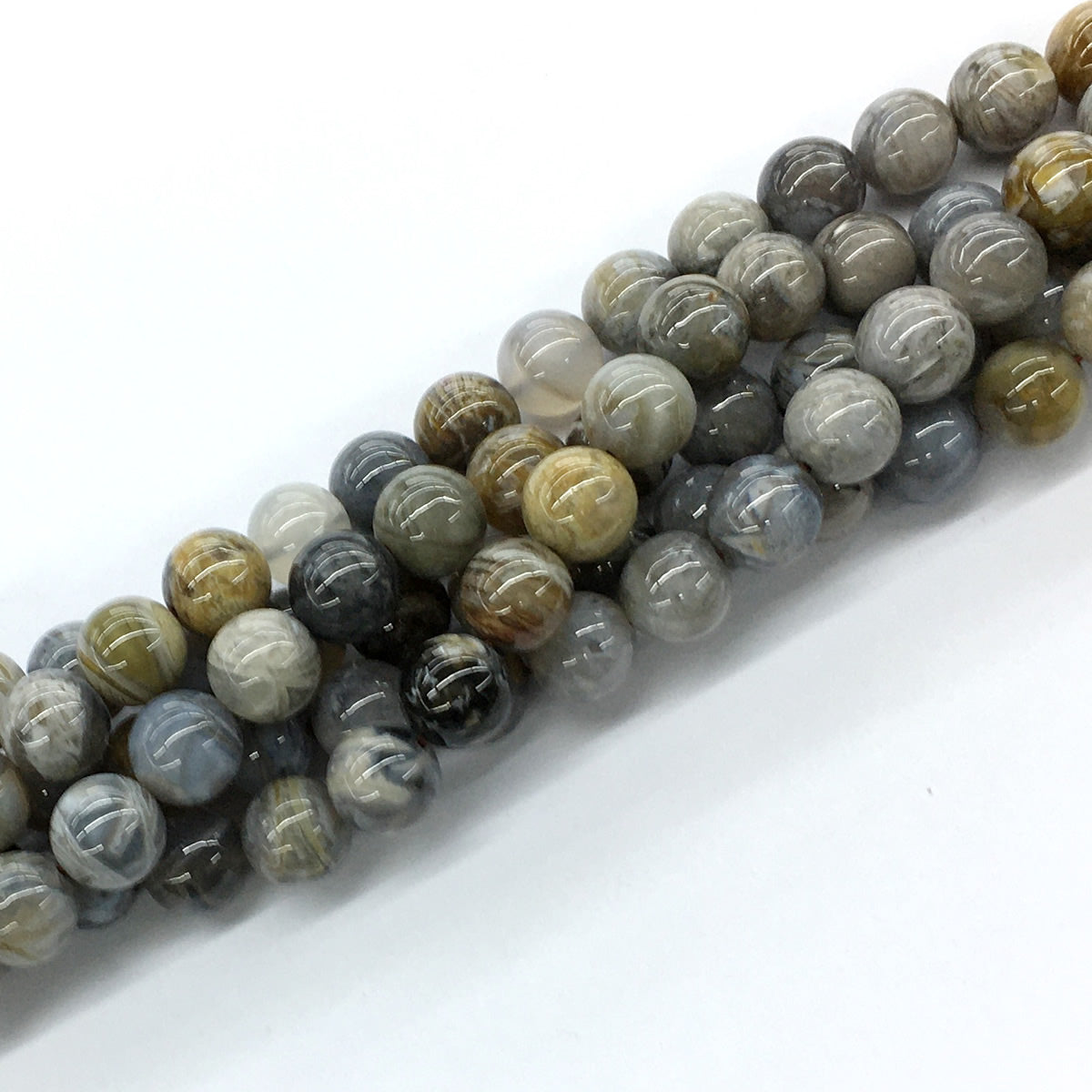 CAG129 Bamboo Leaf Agate Beads Smooth Round 10mm 15.5" Strand