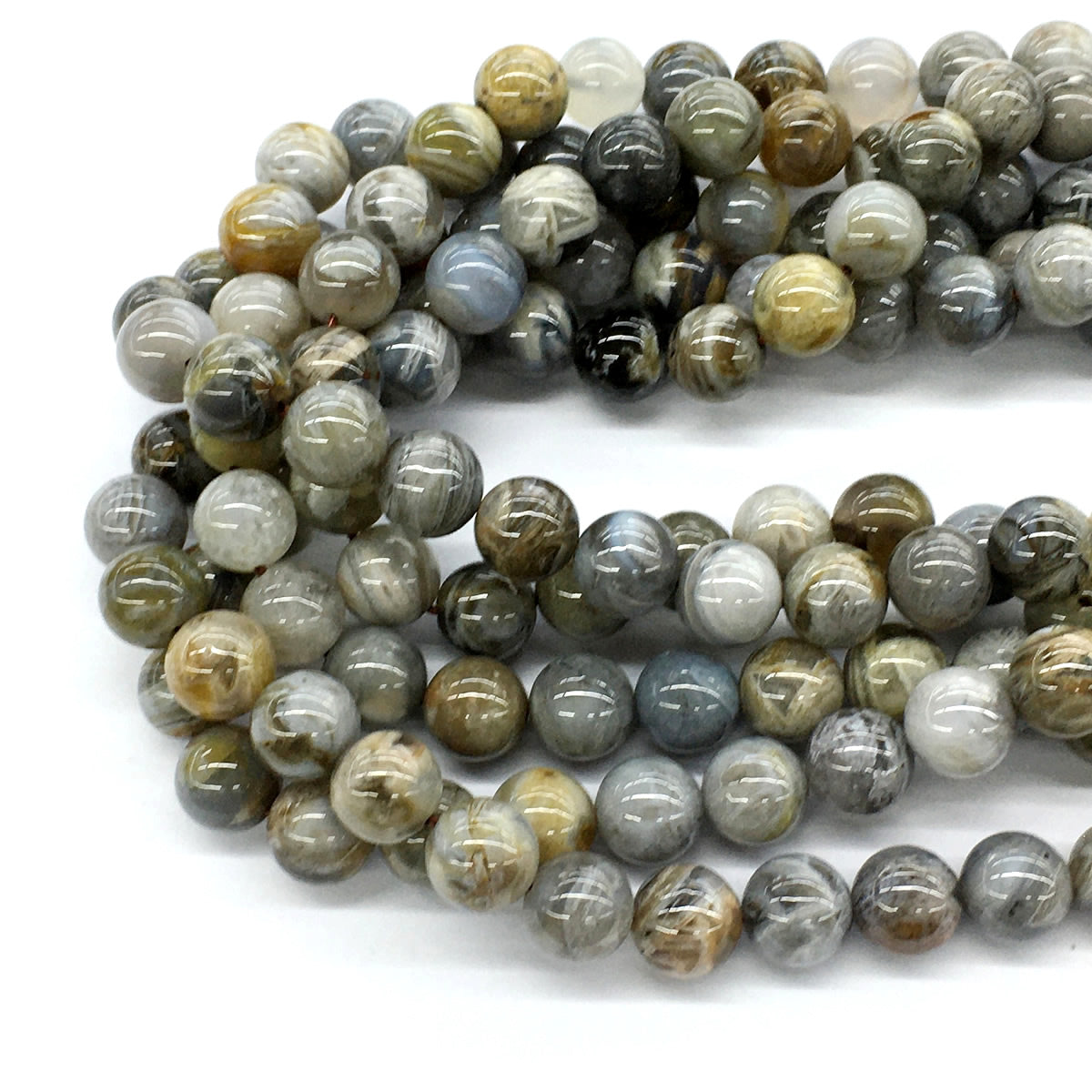 CAG129 Bamboo Leaf Agate Beads Smooth Round 10mm 15.5" Strand