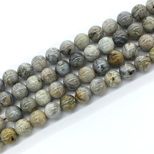 CAG130 Bamboo Leaf Agate Beads Smooth Round 12mm 15.5" Strand