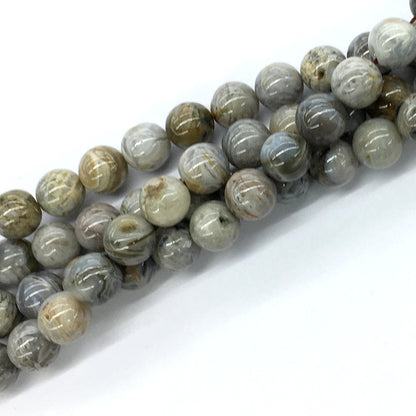 CAG130 Bamboo Leaf Agate Beads Smooth Round 12mm 15.5" Strand