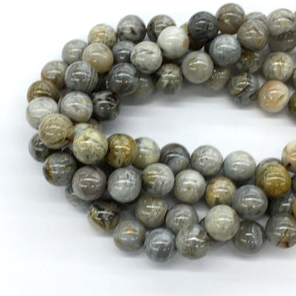 CAG130 Bamboo Leaf Agate Beads Smooth Round 12mm 15.5" Strand