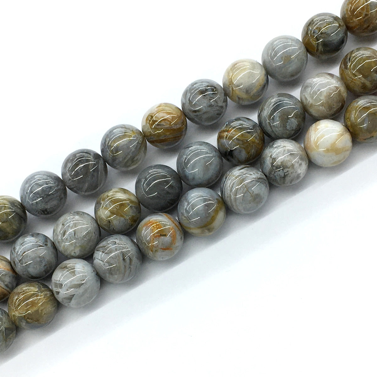 CAG131 Bamboo Leaf Agate Beads Smooth Round 14mm 15.5" Strand