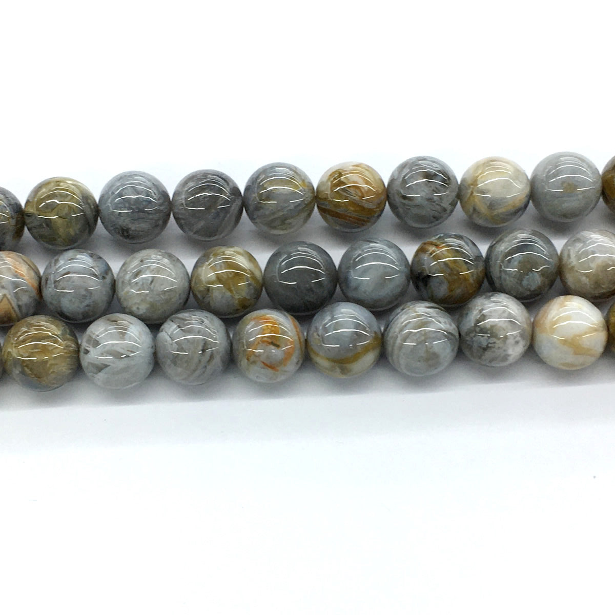 CAG131 Bamboo Leaf Agate Beads Smooth Round 14mm 15.5" Strand