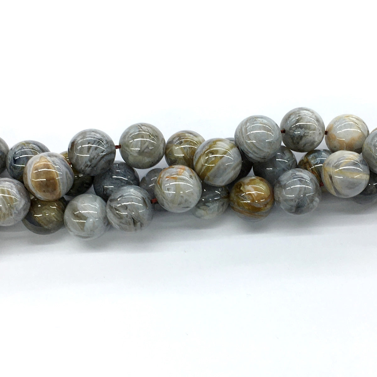 CAG131 Bamboo Leaf Agate Beads Smooth Round 14mm 15.5" Strand