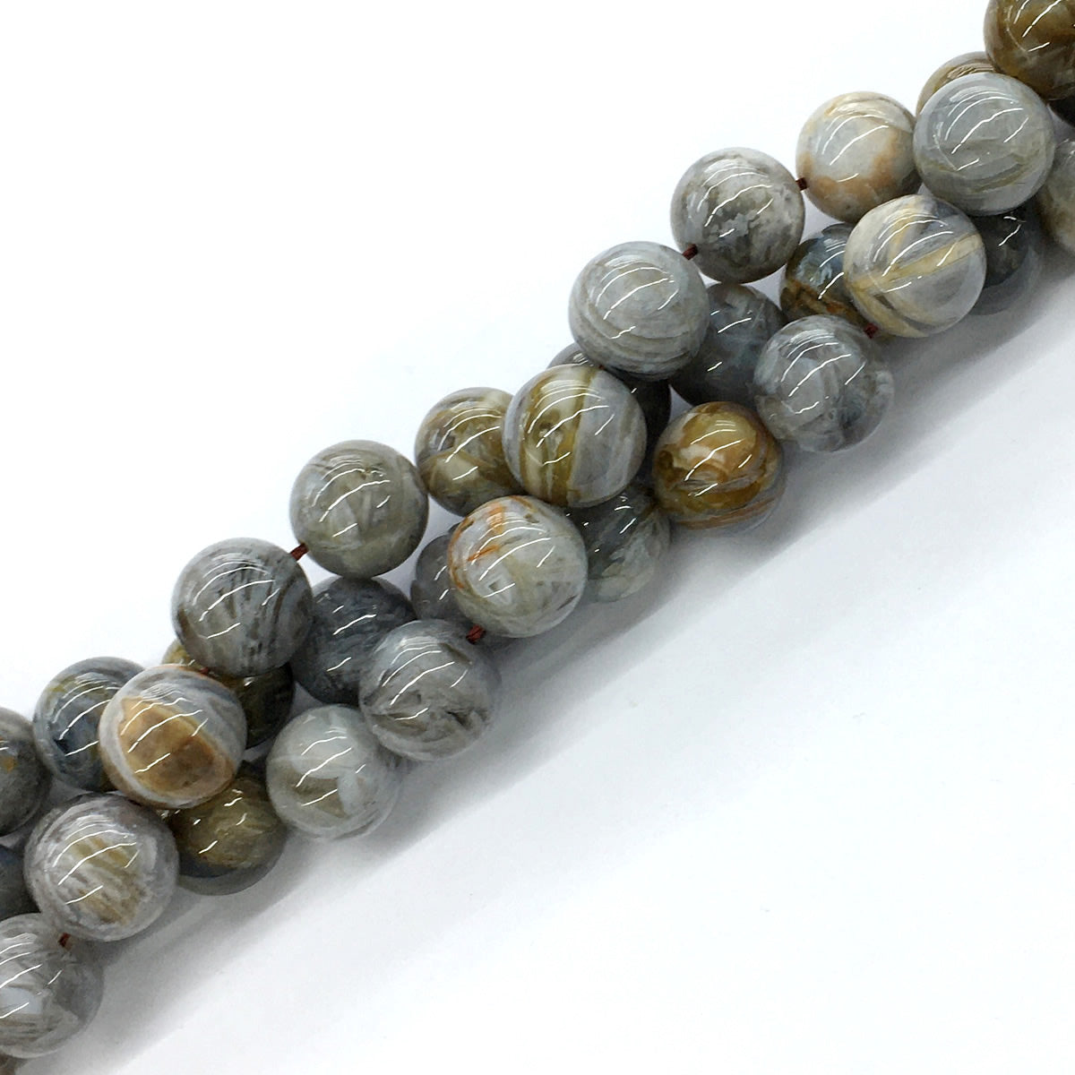 CAG131 Bamboo Leaf Agate Beads Smooth Round 14mm 15.5" Strand