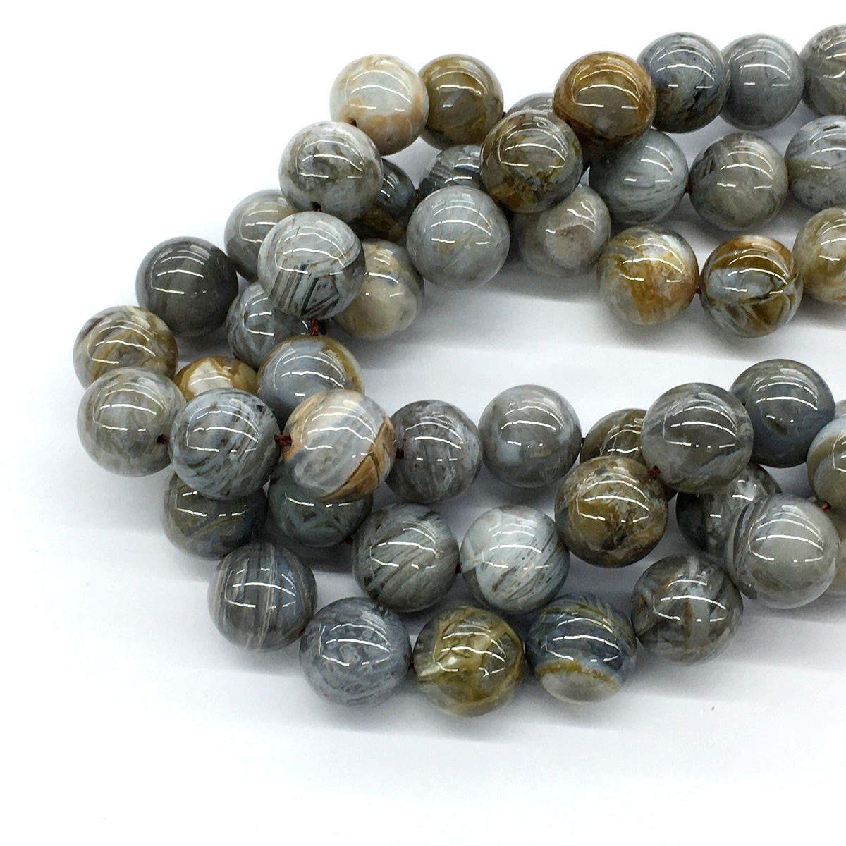 CAG131 Bamboo Leaf Agate Beads Smooth Round 14mm 15.5" Strand