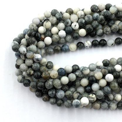 CAG136 Black & White Agate Beads Smooth Round 6mm 15.5" Strand