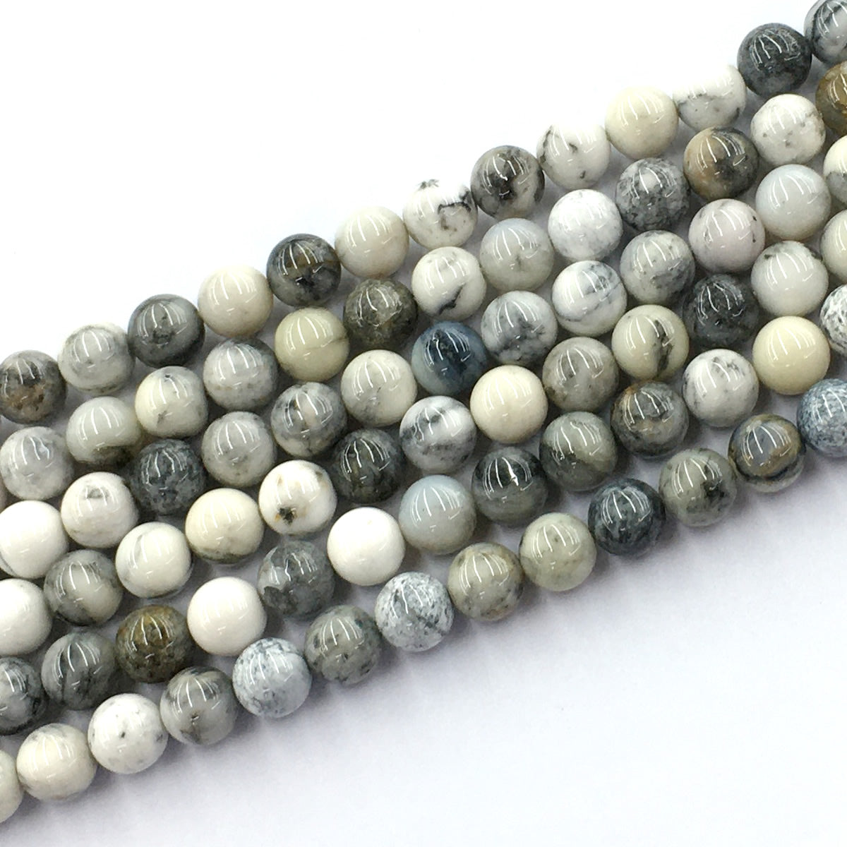 CAG137 Black & White Agate Beads Smooth Round 8mm 15.5" Strand