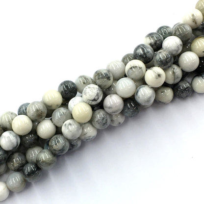 CAG137 Black & White Agate Beads Smooth Round 8mm 15.5" Strand