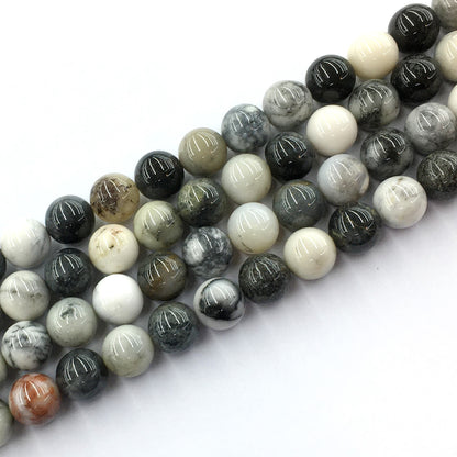 CAG139 Black & White Agate Beads Smooth Round 12mm 15.5" Strand