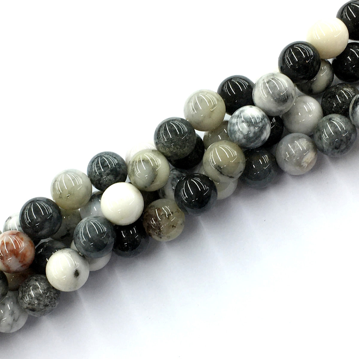 CAG139 Black & White Agate Beads Smooth Round 12mm 15.5" Strand