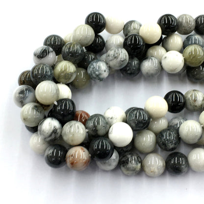 CAG139 Black & White Agate Beads Smooth Round 12mm 15.5" Strand