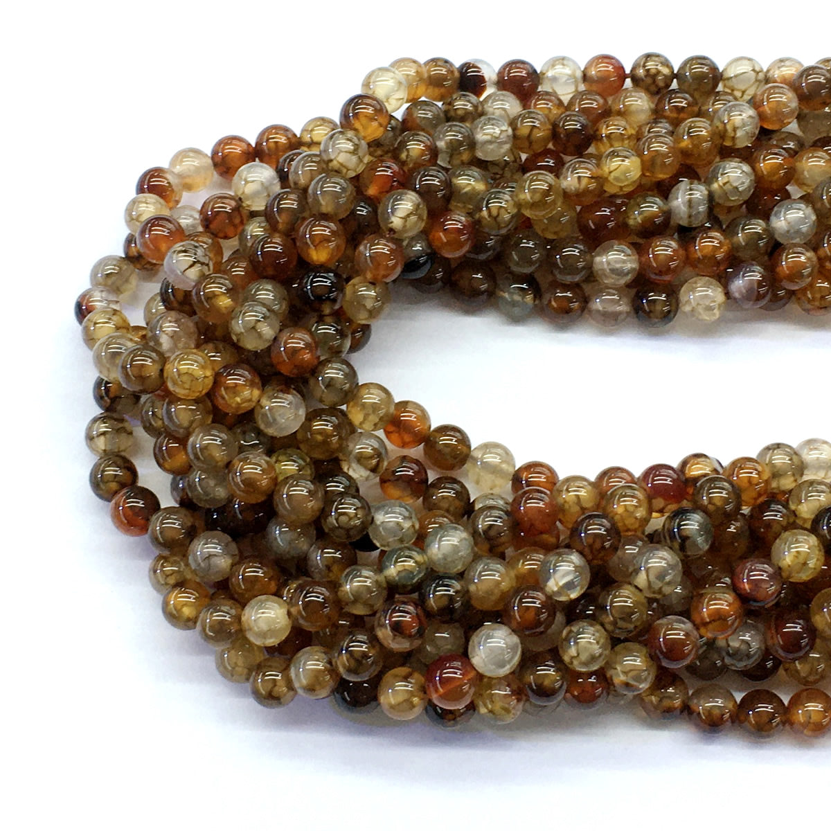 CAG143 Dragon Vein Agate Beads Smooth Round 4mm 15.5" Strand